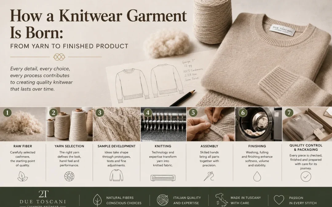 Cashmere knitwear being made from yarn to finished garment in Tuscany
