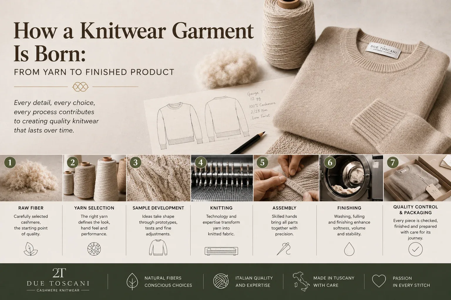 Cashmere knitwear being made from yarn to finished garment in Tuscany