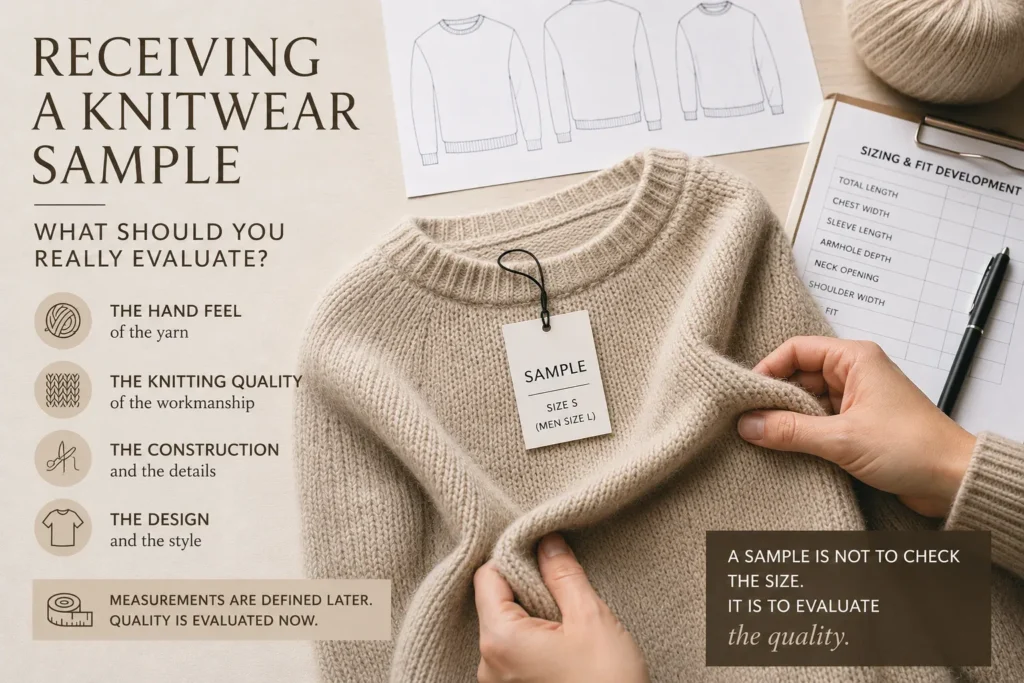 Evaluating a first cashmere knitwear sample for quality